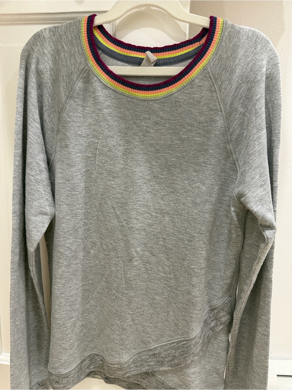 Athleta Grey Sweatshirt with Rainbow Ribbed Crew Neck